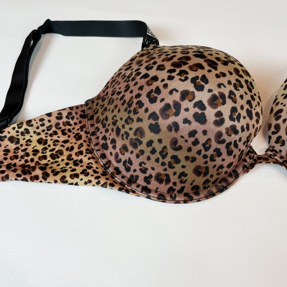 NWOT Victoria's Secret Bra 32DD Very Sexy Push-up Leopard Bling Straps Logo - Picture 3 of 10